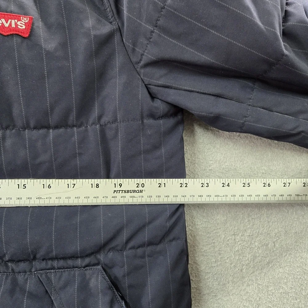 Levi's Men Jacket S Navy Striped Puffer Hooded Zipper READ